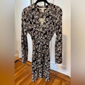 Diane Von Furstenberg Black and Cream Silk Dress
